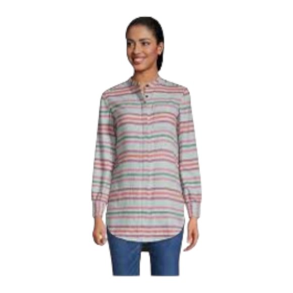 Lands End Womens Colorful Striped A Line Cotton Tunic Flannel Shirt Size Large - Picture 12 of 12